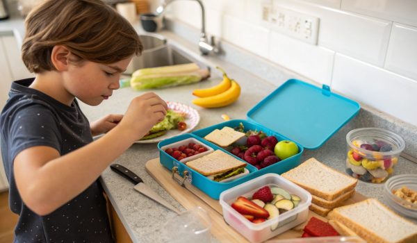 a-child-packing-their-own-lunchbox-at-the-kitchen-