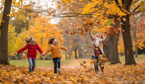 a-family-walking-through-a-park-covered-in-golden-