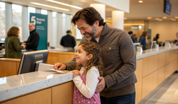 a-father-and-daughter-at-a-bank--opening-a-savings