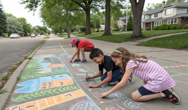 a-group-of-children-drawing-on-a-sidewalk-with-col