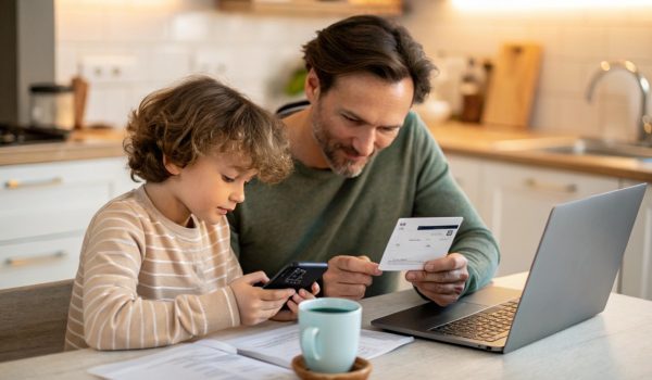 a-parent-showing-their-child-how-to-deposit-a-chec
