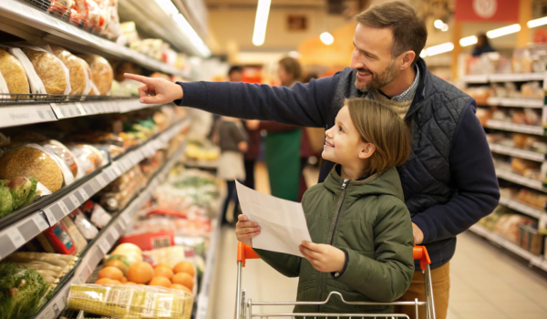 a-parent-teaching-a-child-how-to-compare-grocery-p