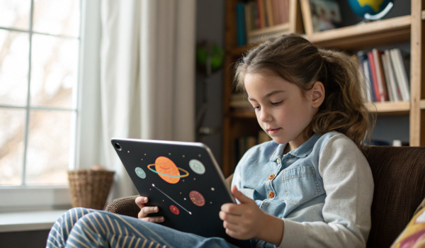 a-young-girl-using-a-tablet-to-learn-about-space-a