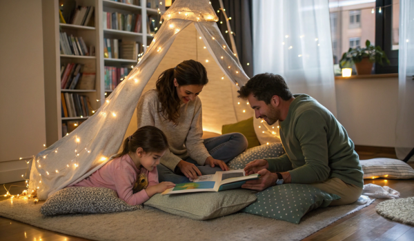 parents-and-children-setting-up-a-cozy-reading-cor